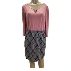 Adrienne Vittadini Size Large Mauve & Checkered Dress/Waist Tie New With Tags
